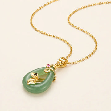 Natural Jade Oval Blessing Pendant Necklace