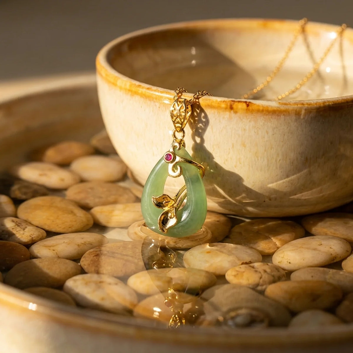 Natural Jade Oval Blessing Pendant Necklace