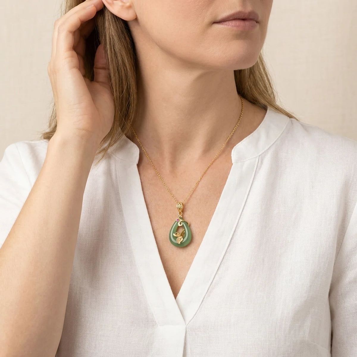 Natural Jade Oval Blessing Pendant Necklace