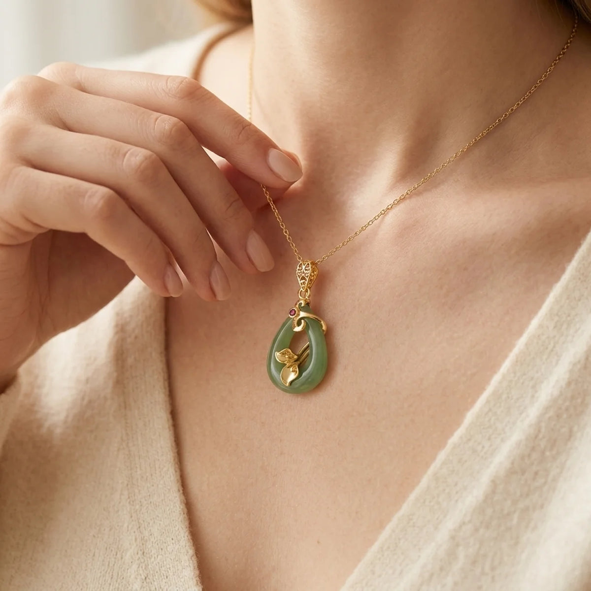 Natural Jade Oval Blessing Pendant Necklace