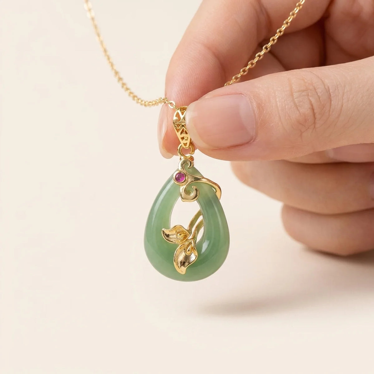 Natural Jade Oval Blessing Pendant Necklace