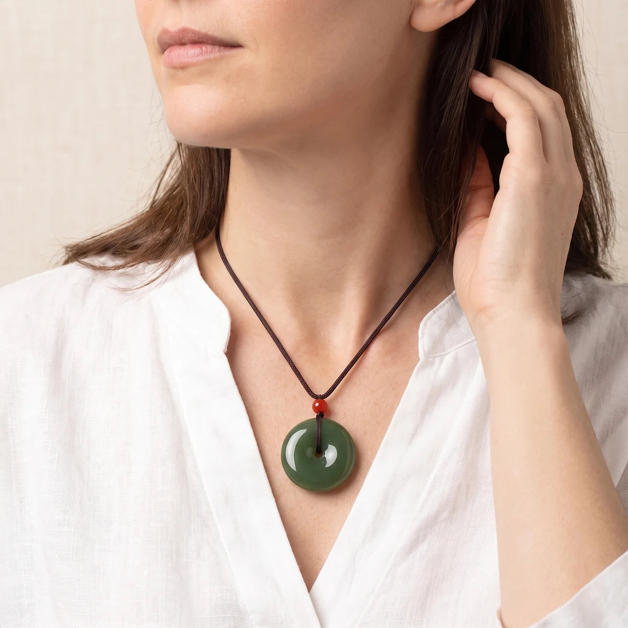 Natural Jade Peace Buckle Pendant Necklace