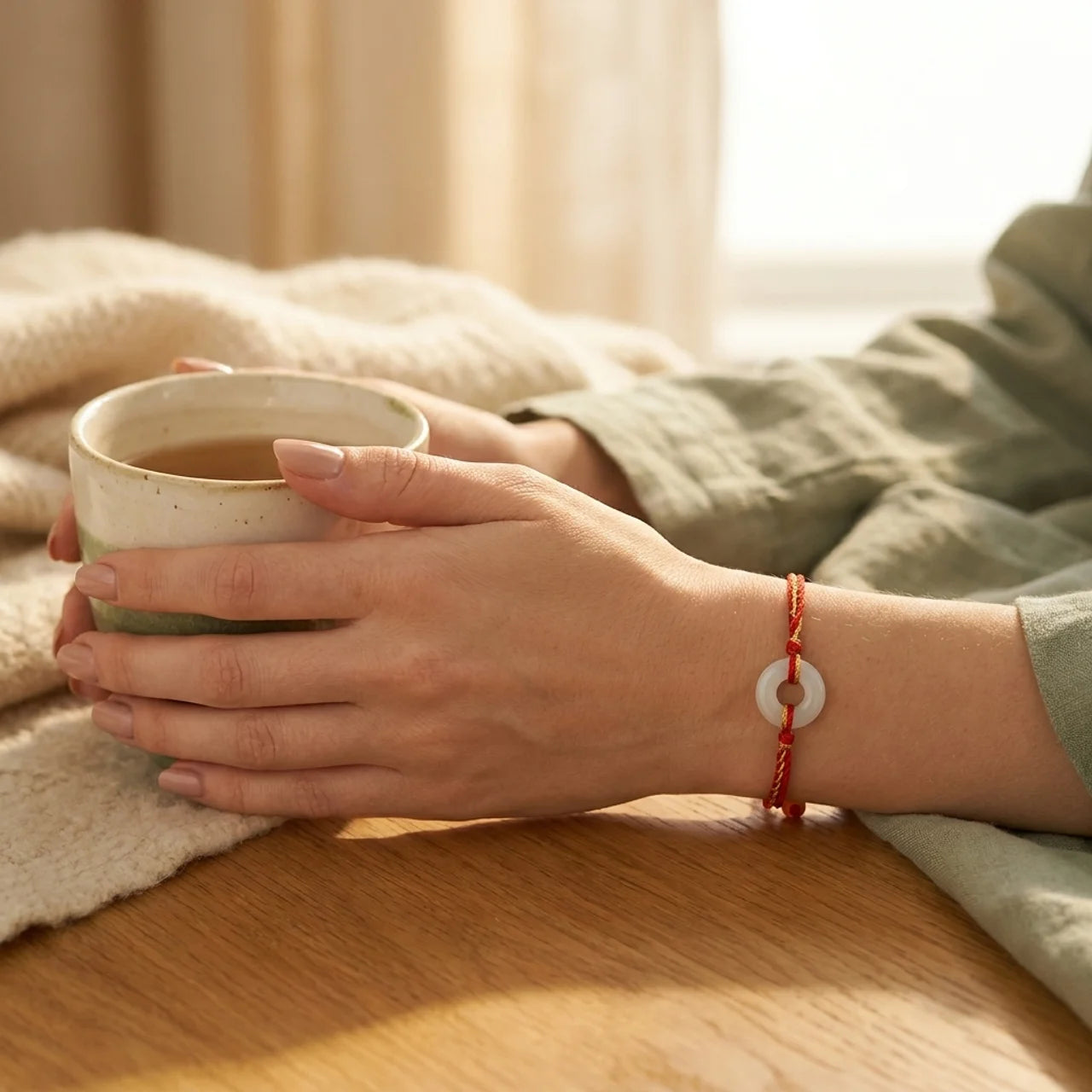 Natural Jade Peace Buckle Red String Bracelet