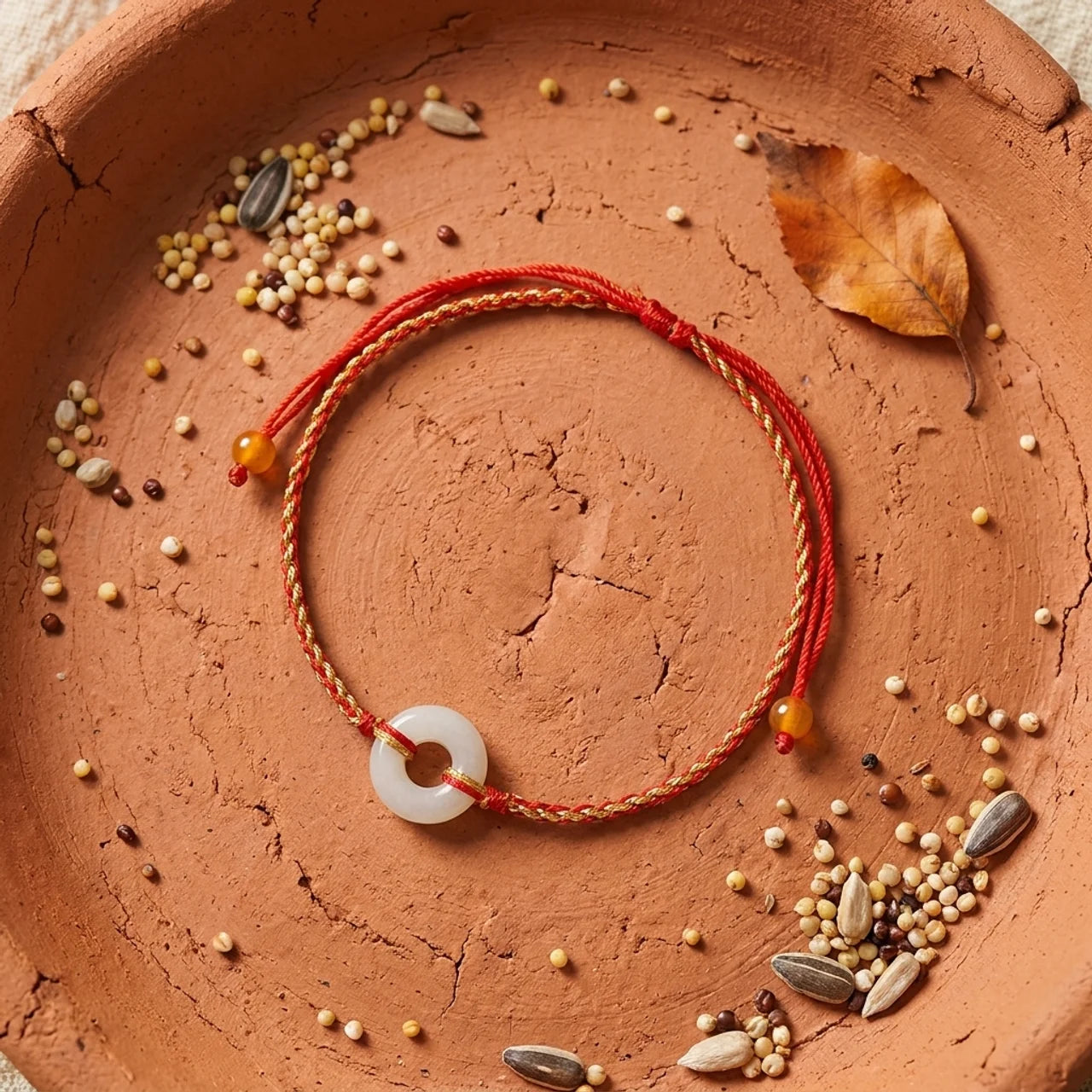 Natural Jade Peace Buckle Red String Bracelet