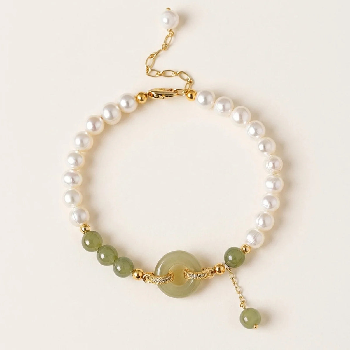Natural Jade Pearl Peace Buckle Bracelet