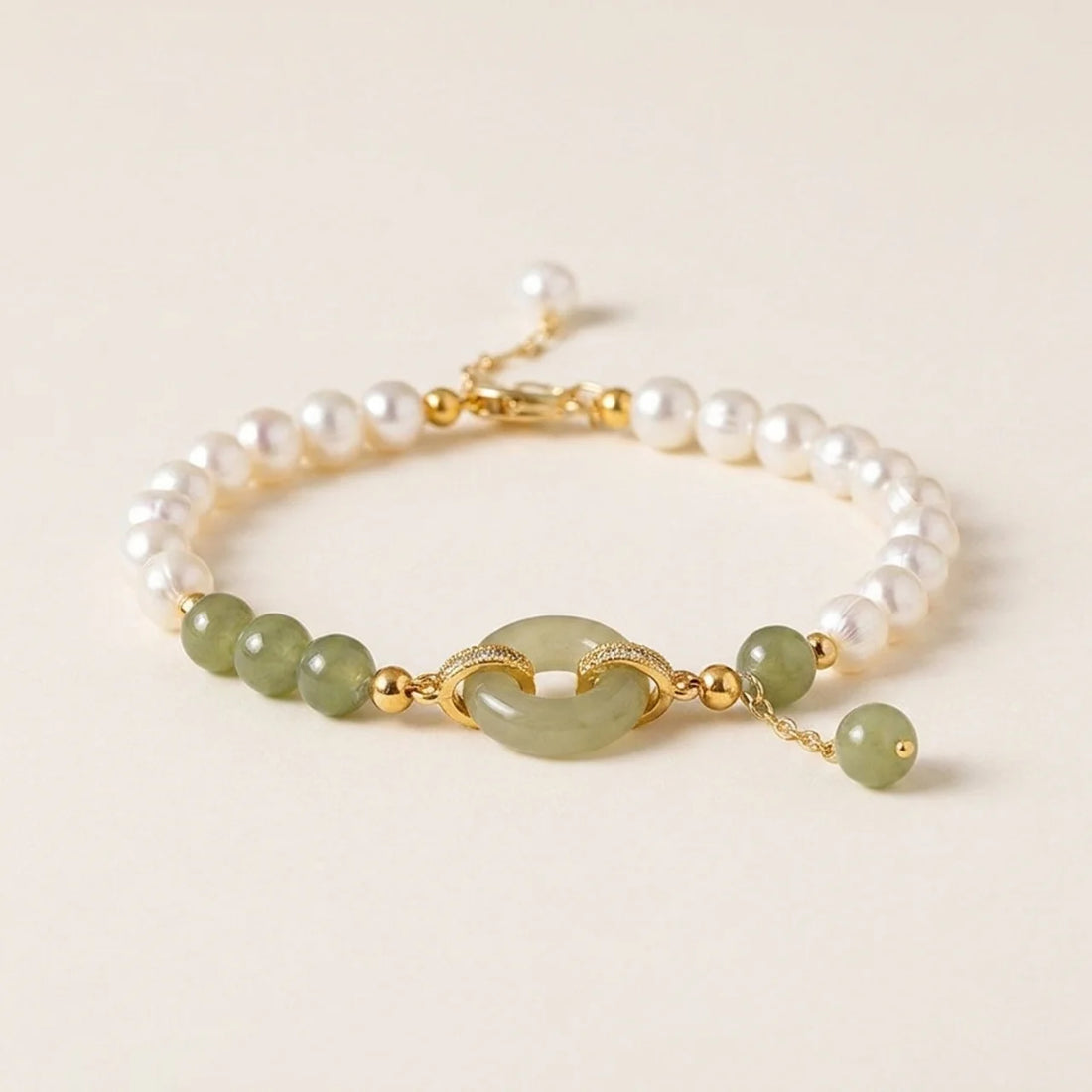 Natural Jade Pearl Peace Buckle Bracelet