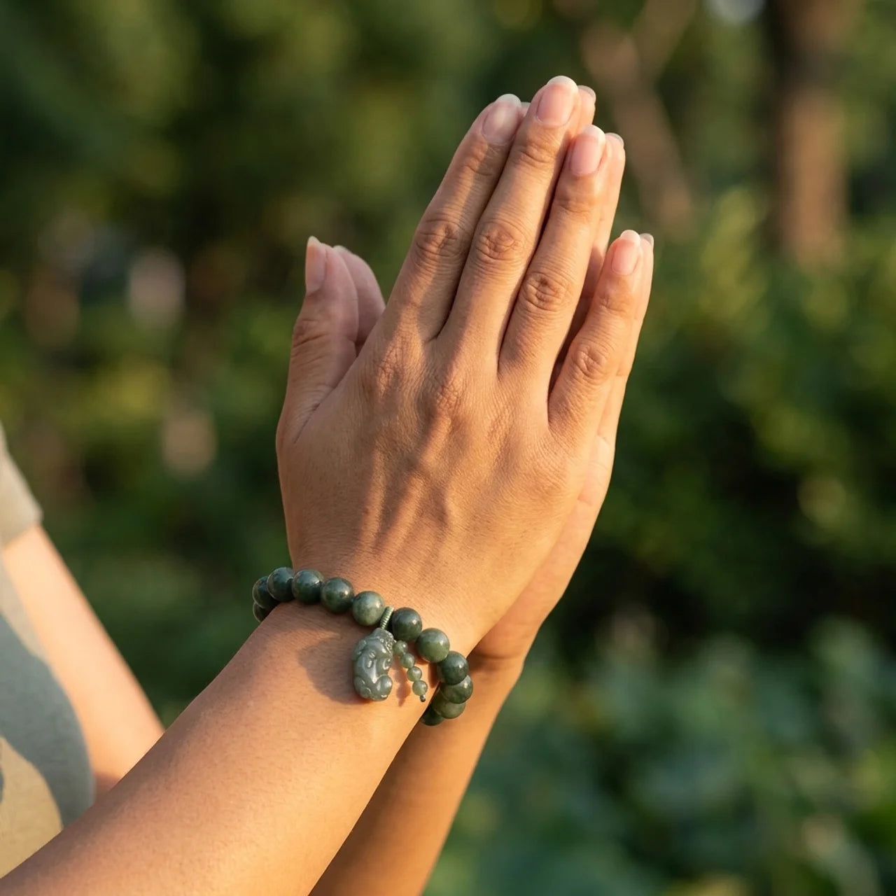 Natural Jade Pixiu Beaded Bracelet