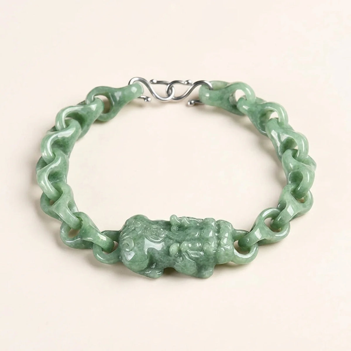 Pixiu-Armband aus natürlicher Jade mit ineinandergreifenden Gliedern