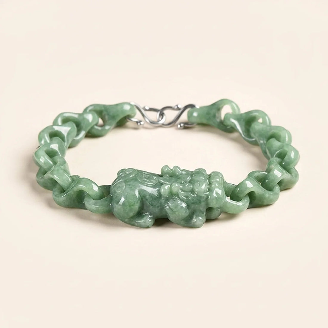 Bracelet Pixiu en jade naturel à maillons entrelacés