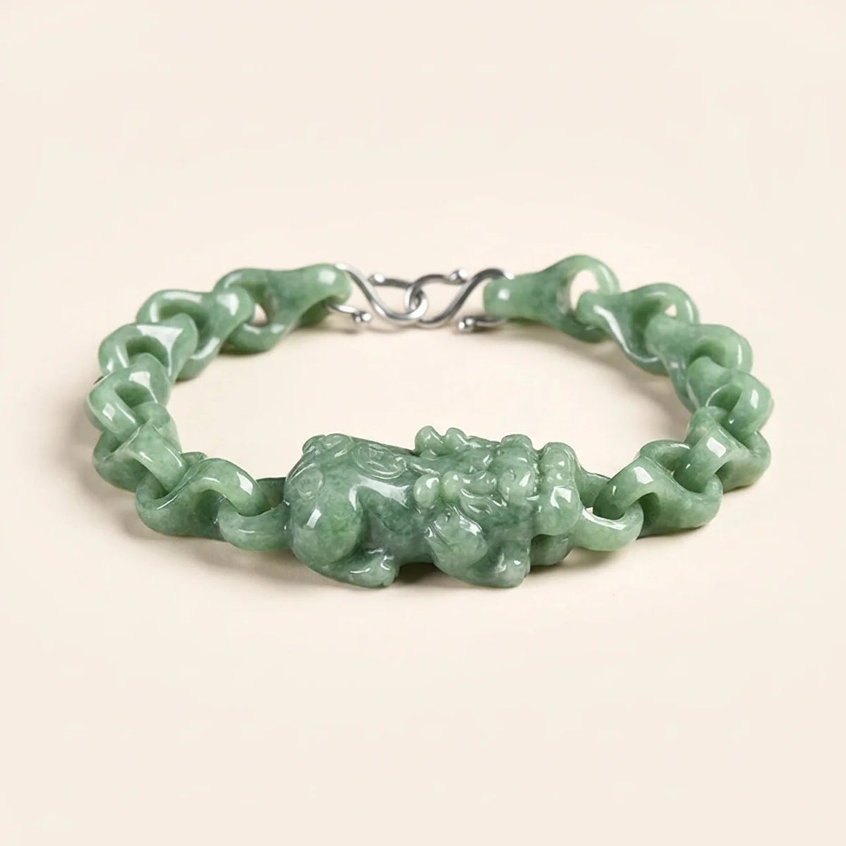 Pixiu-Armband aus natürlicher Jade mit ineinandergreifenden Gliedern