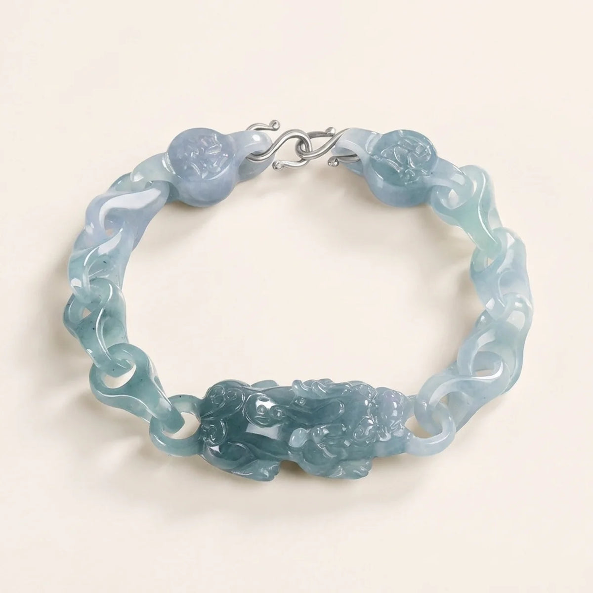 Natural Jade Pixiu Interlocking Link Bracelet