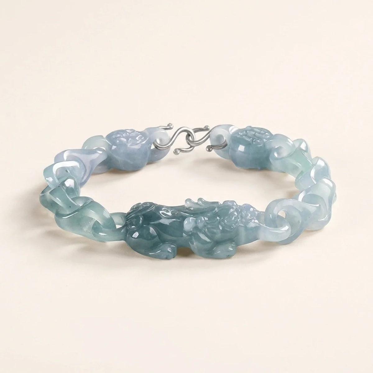 Natural Jade Pixiu Interlocking Link Bracelet