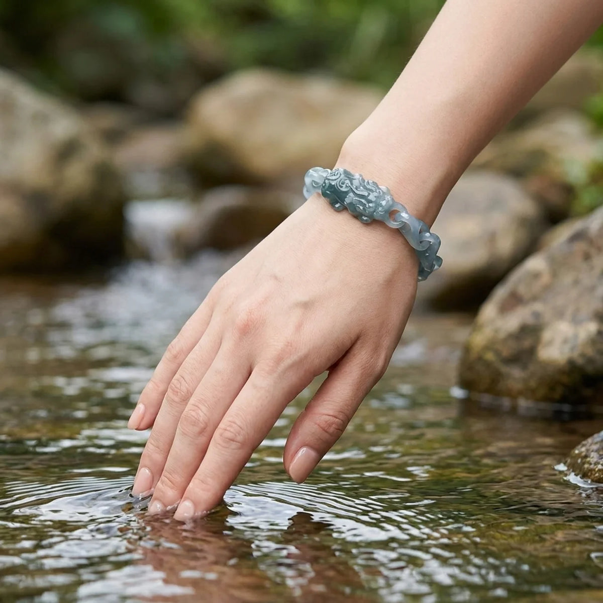 Natural Jade Pixiu Interlocking Link Bracelet