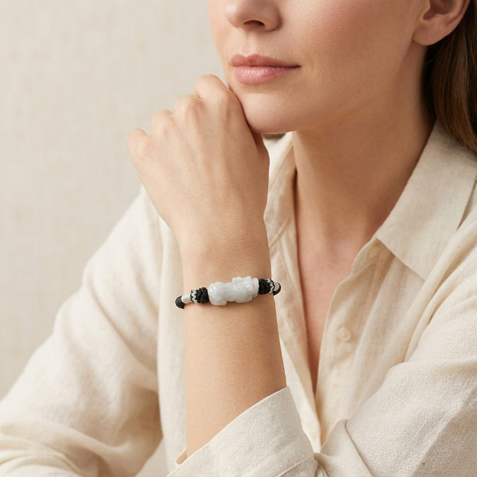 Natural Jade Pixiu Black String Bracelet
