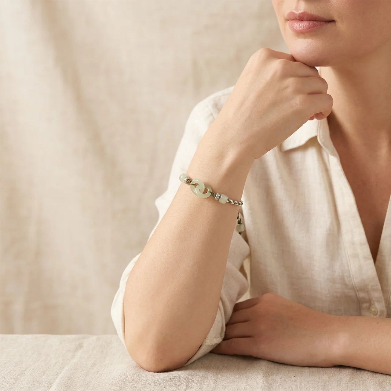 Natural Jade Red String Peace Buckle Bracelet