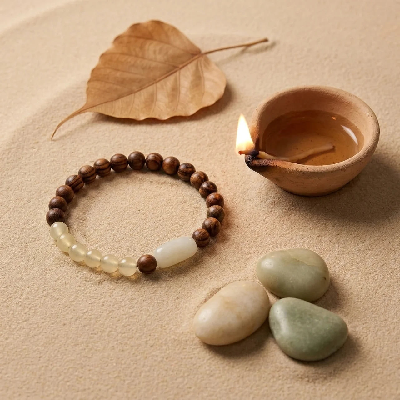 Natural Jade Sandalwood Beaded Bracelet