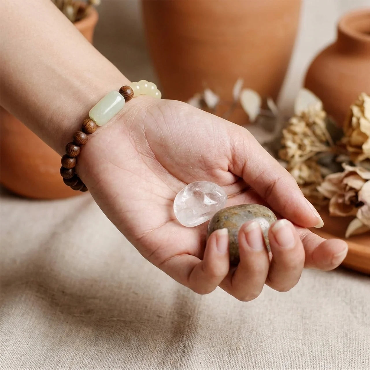 Natural Jade Sandalwood Beaded Bracelet