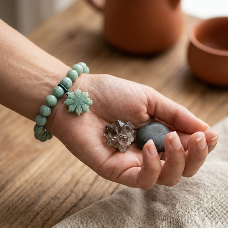 Natural Jade Sunflower Beaded Bracelet
