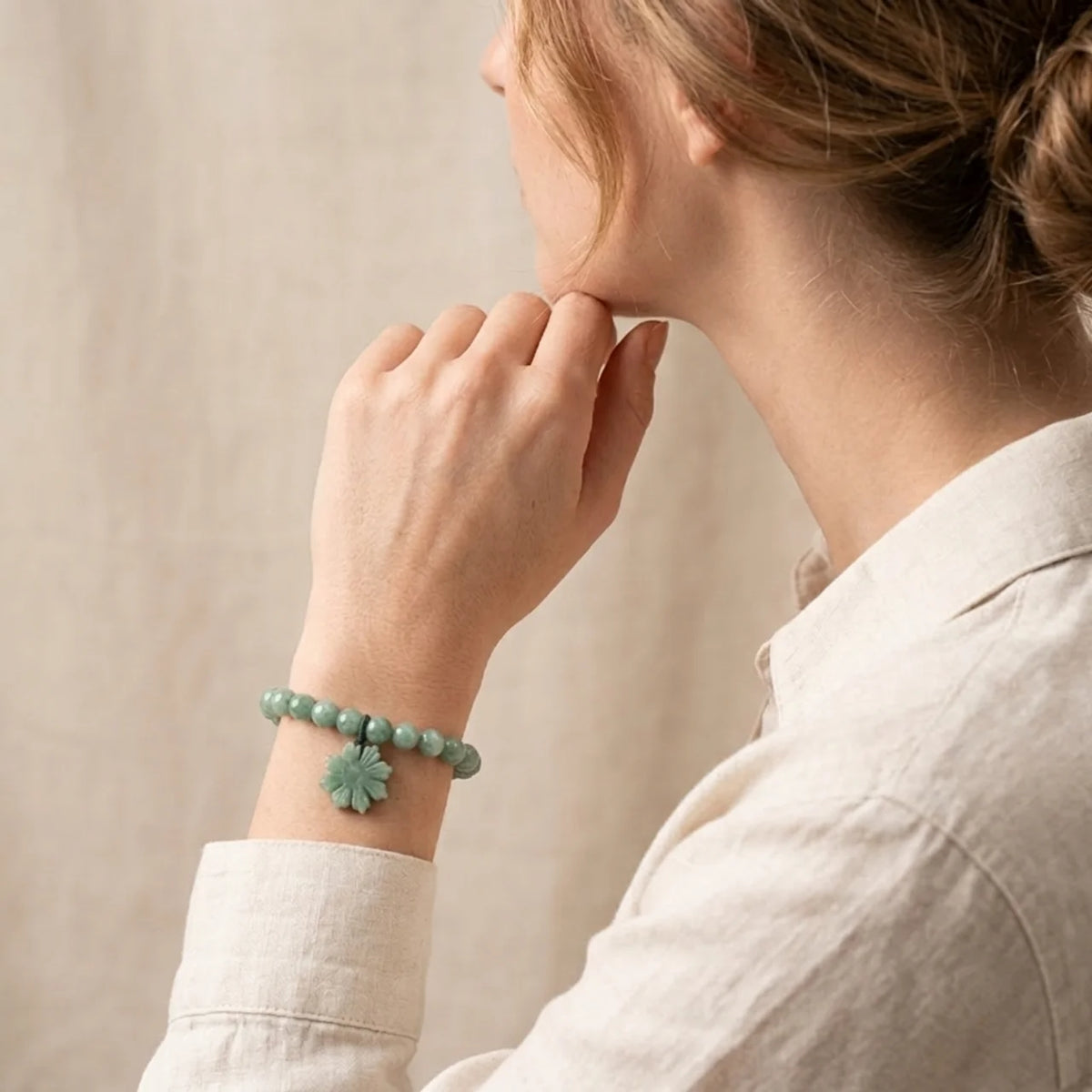 Natural Jade Sunflower Beaded Bracelet
