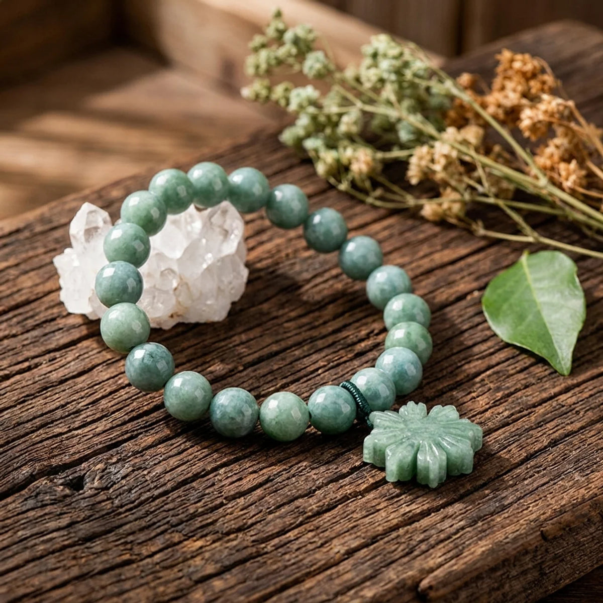 Natural Jade Sunflower Beaded Bracelet