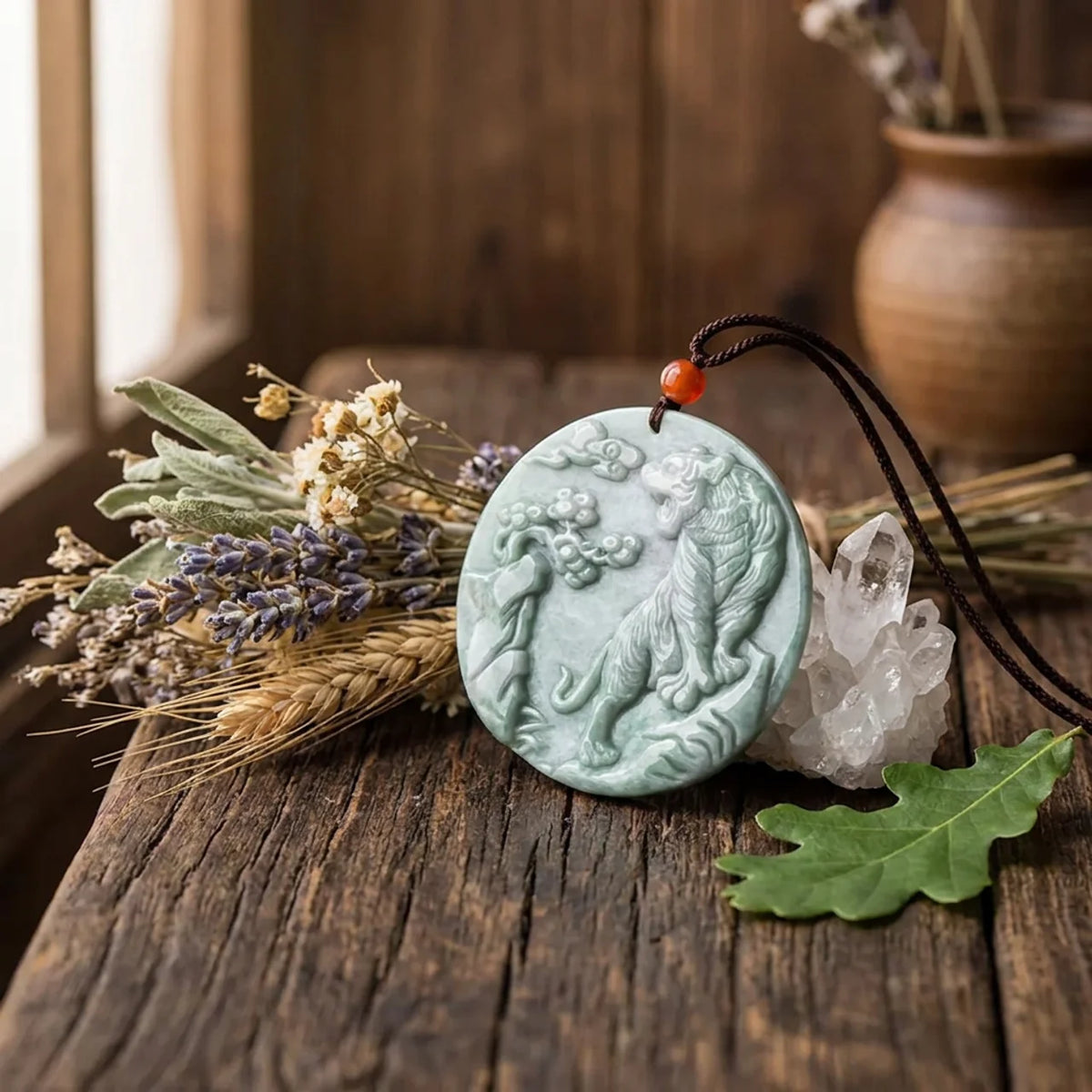 Natural Jade Tiger Pendant Necklace