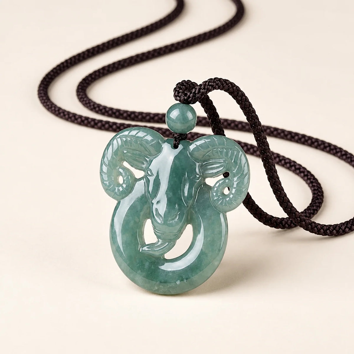 Natural Jade Zodiac Ram Pendant Necklace