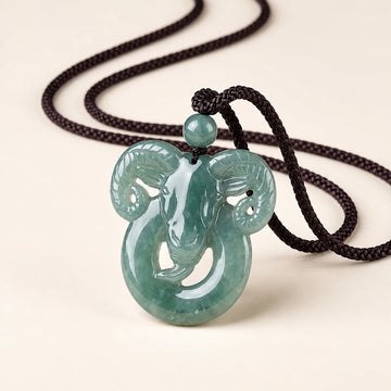Natural Jade Zodiac Ram Pendant Necklace