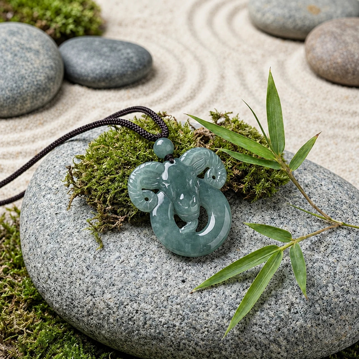 Natural Jade Zodiac Ram Pendant Necklace