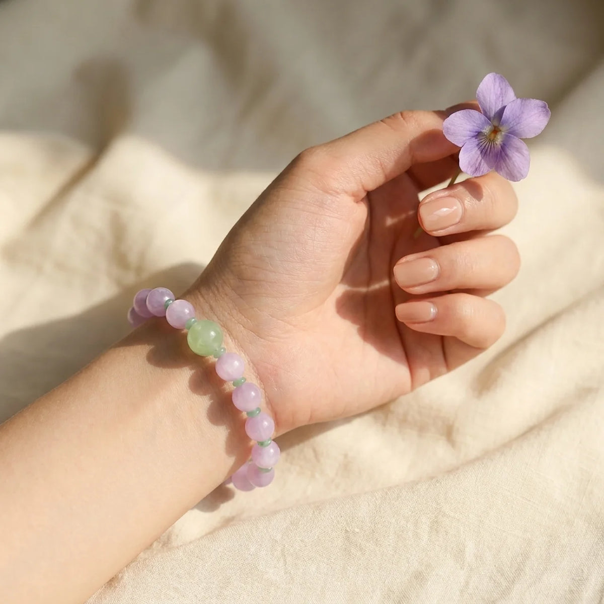 Natürliches Kunzit & Prehnit Armband