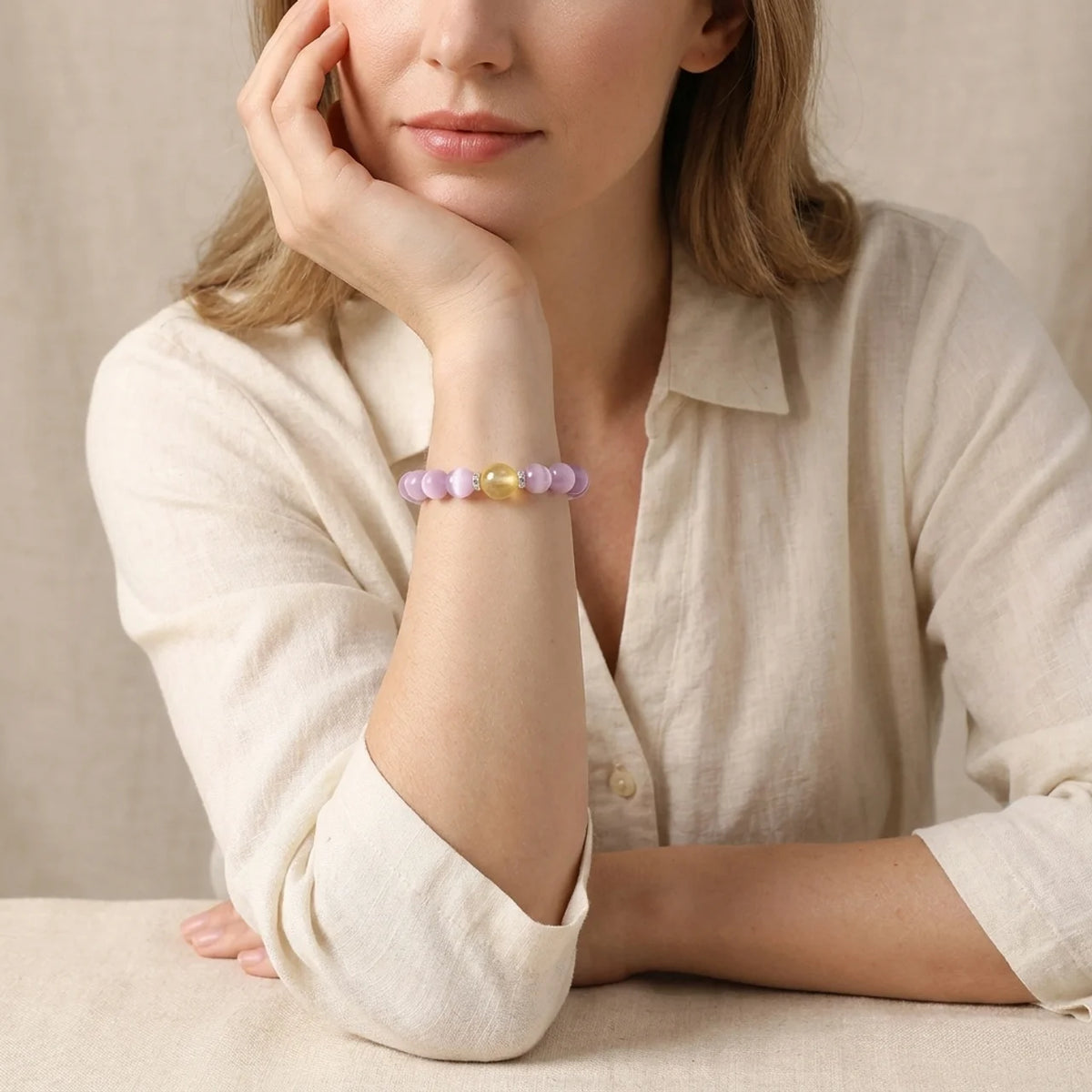 Natural Kunzite and Lepidolite Healing Bracelet