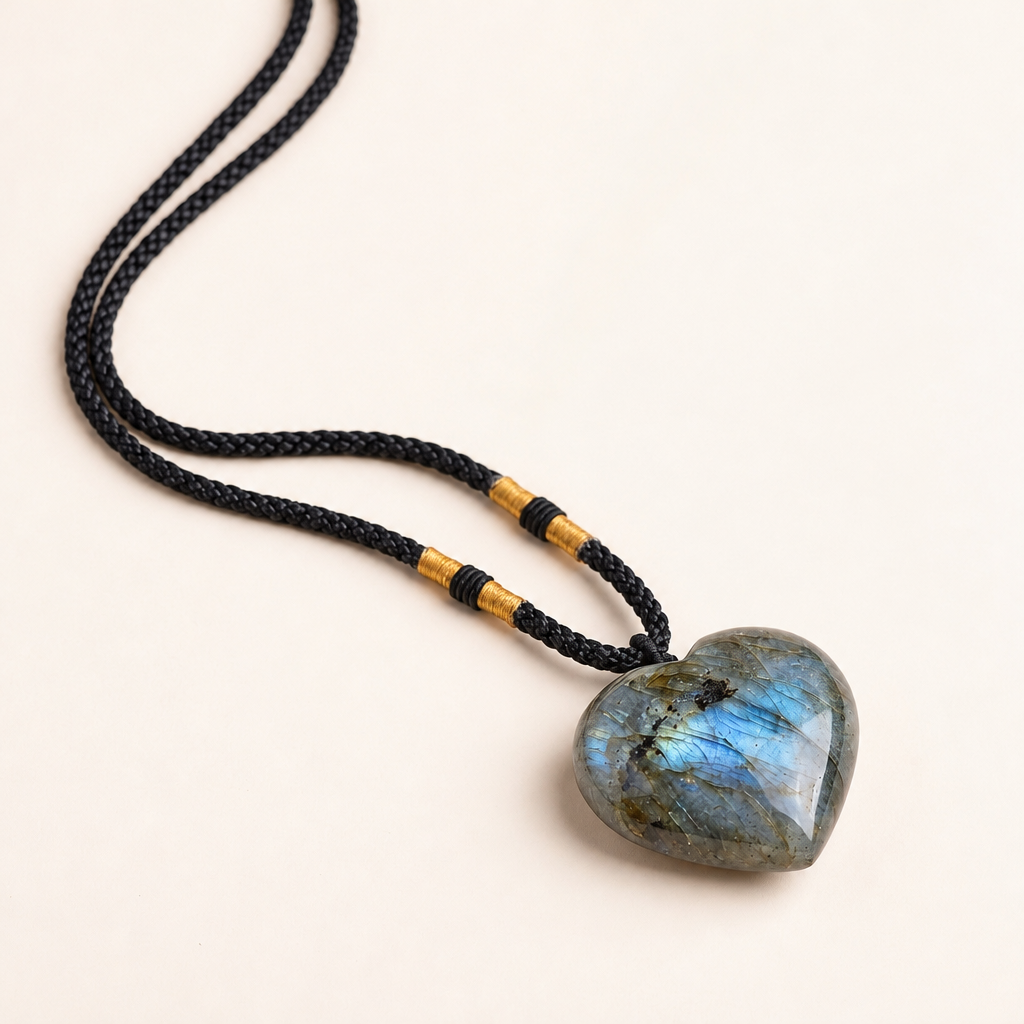 Natural Labradorite Heart Pendant Necklace