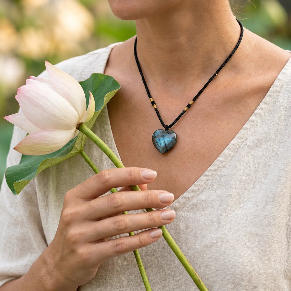 Natural Labradorite Heart Pendant Necklace