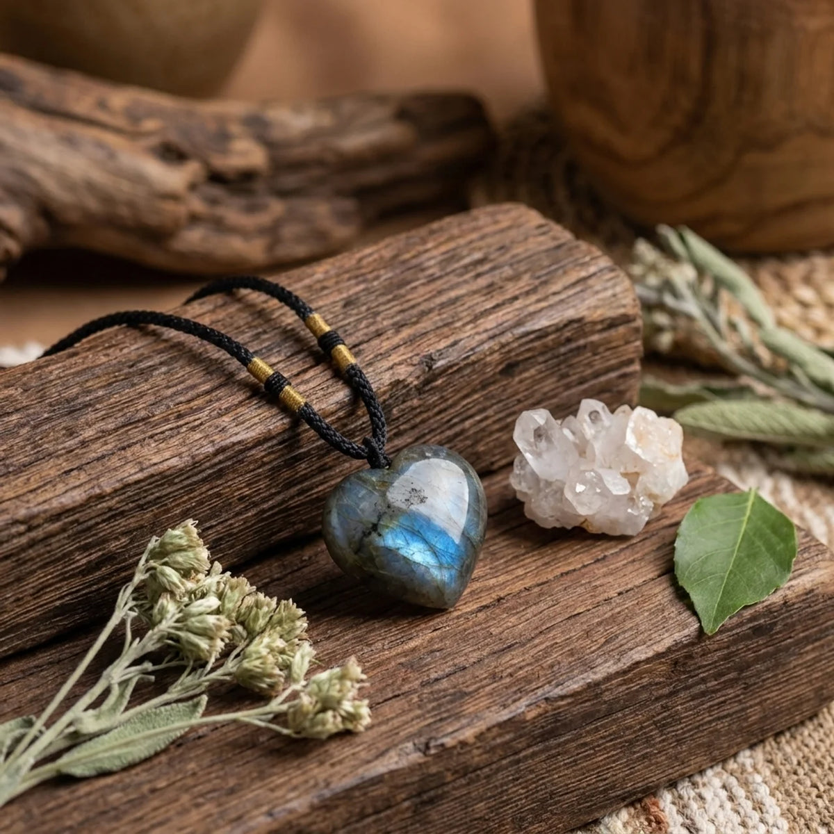 Natural Labradorite Heart Pendant Necklace