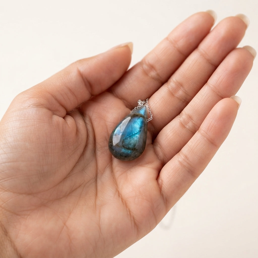 Natural Labradorite Teardrop Pendant Necklace
