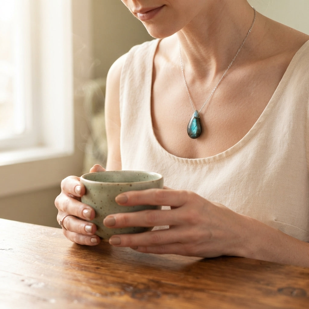 Natural Labradorite Teardrop Pendant Necklace