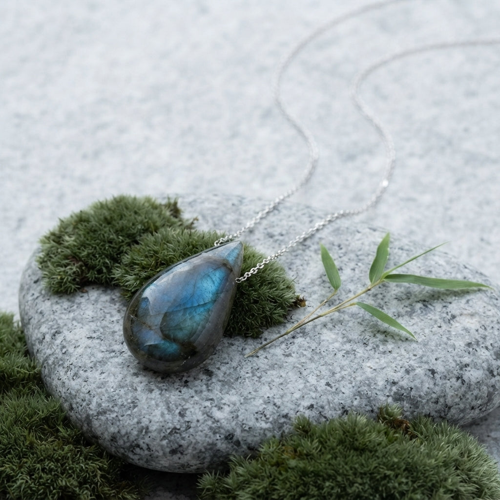 Natural Labradorite Teardrop Pendant Necklace