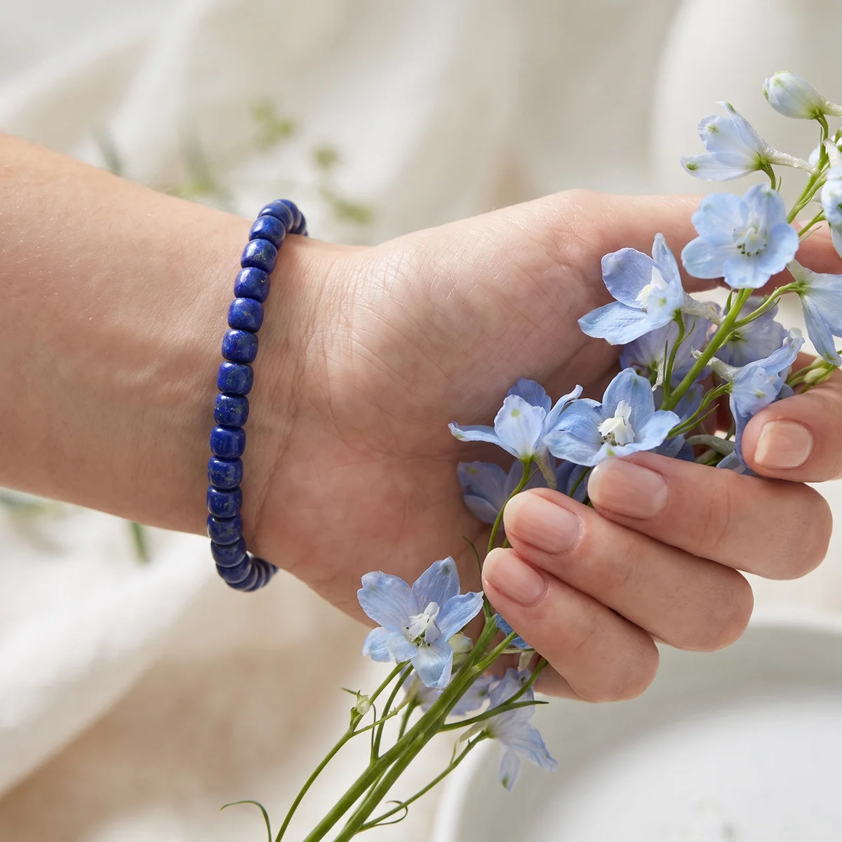 Natural Lapis Lazuli Drum Beaded Bracelet