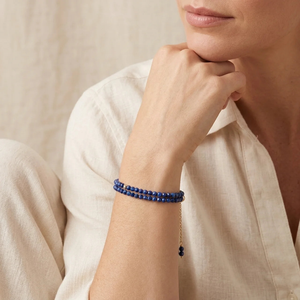 Natural Lapis Lazuli Faceted Bead Wrap Bracelet Necklace