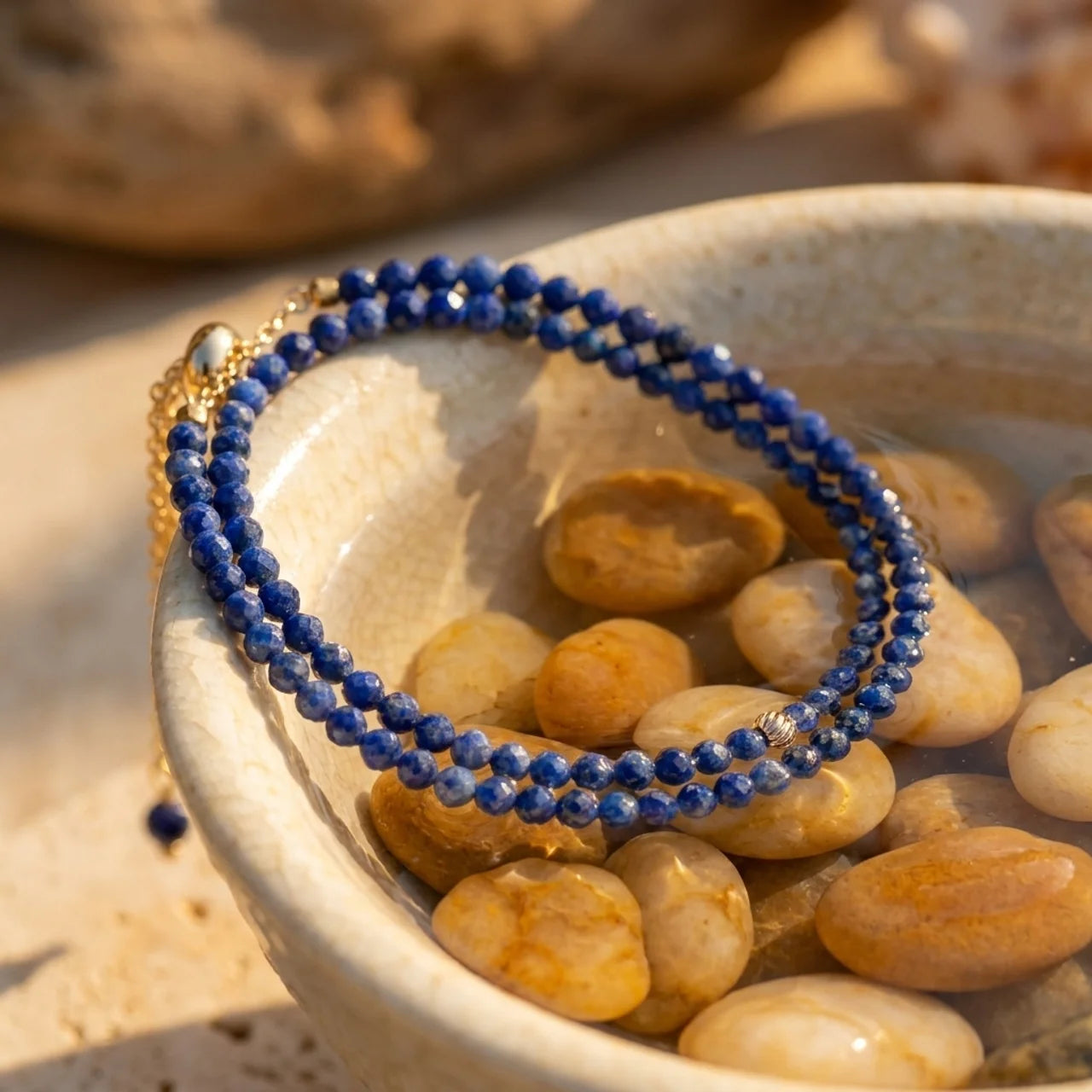Natural Lapis Lazuli Faceted Bead Wrap Bracelet Necklace