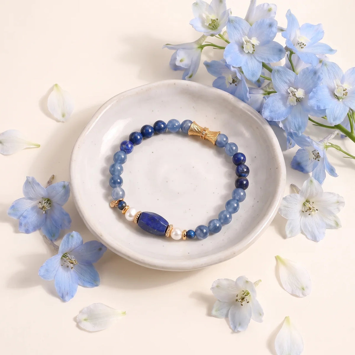 Natural Lapis Lazuli & Kyanite Beaded Bracelet
