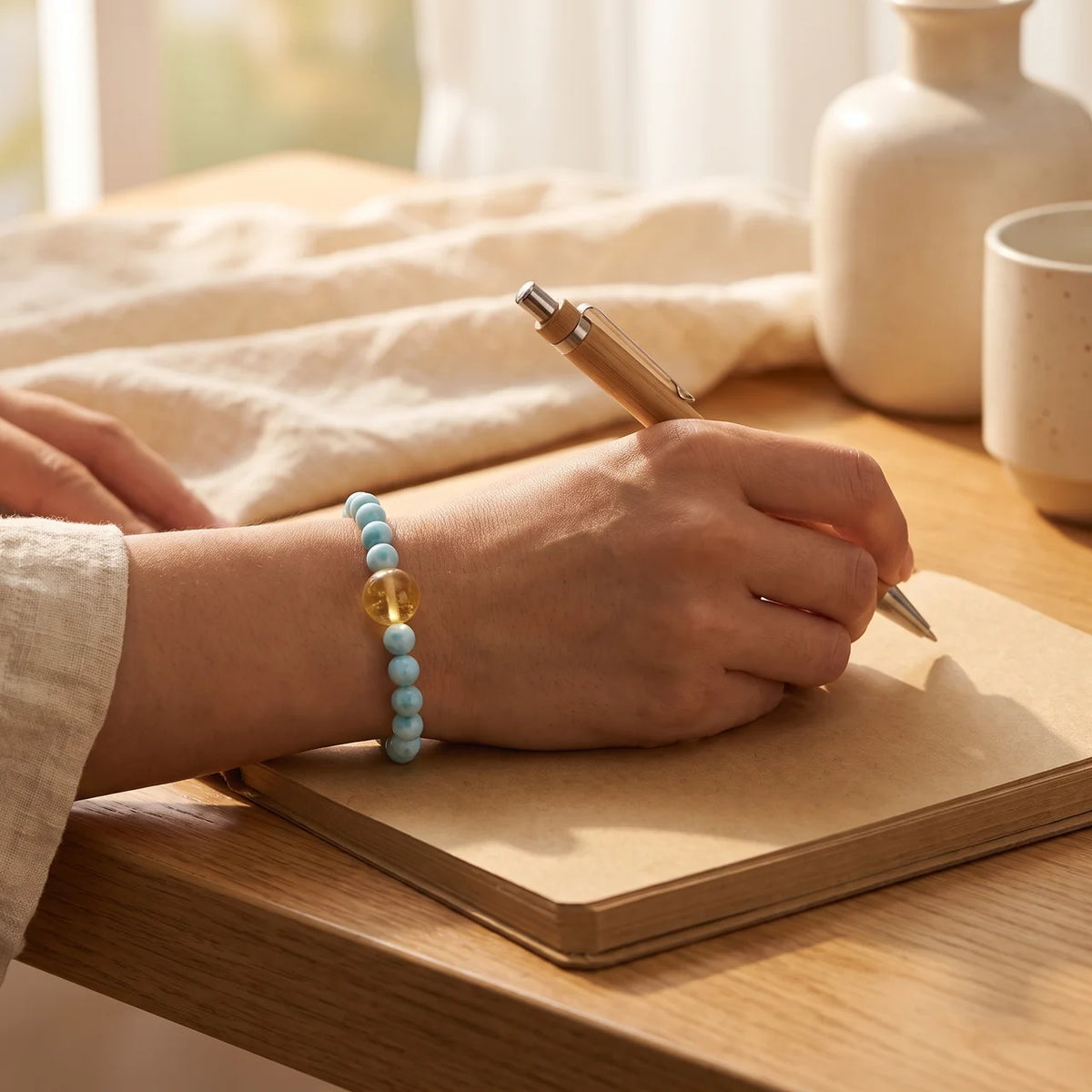 Natural Larimar Golden Lepidolite Bracelet