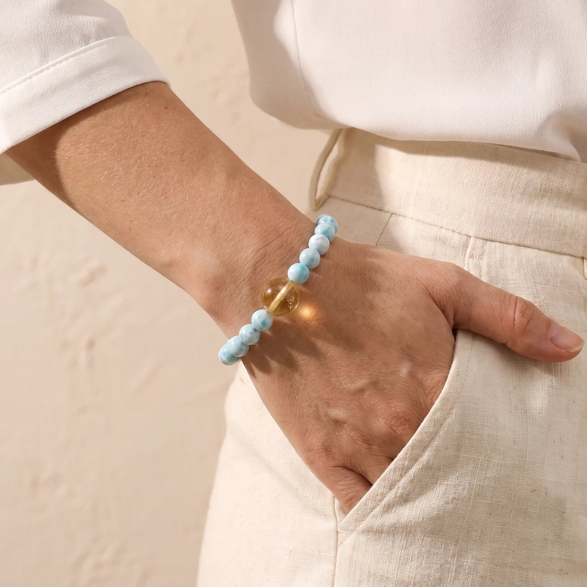 Natural Larimar Golden Lepidolite Bracelet