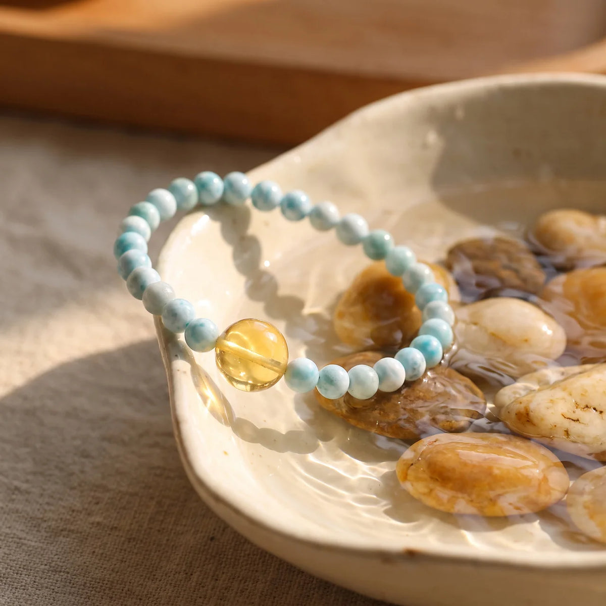 Natural Larimar Golden Lepidolite Bracelet