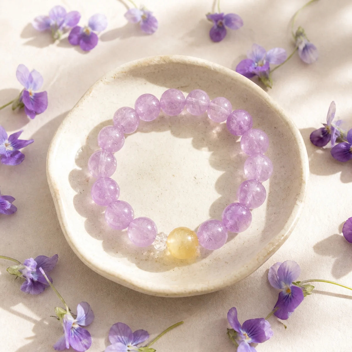Natural Lavender Amethyst Beaded Bracelet