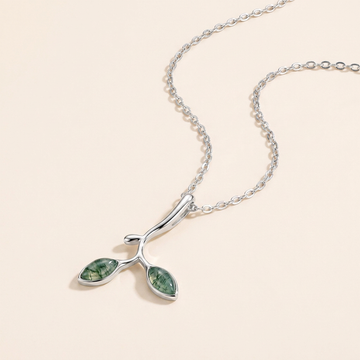 Natural Moss Agate Leaf Pendant Necklace
