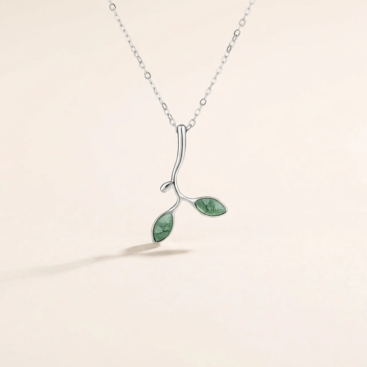 Natural Moss Agate Leaf Pendant Necklace