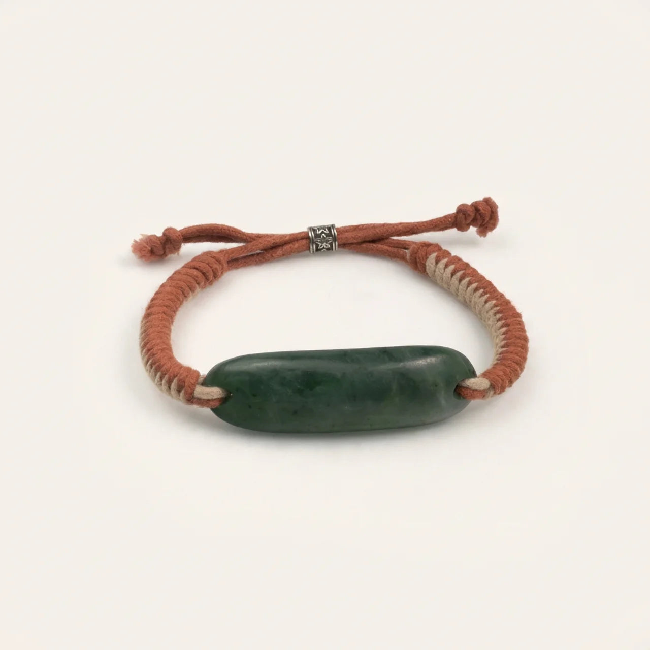 Natural Nephrite Jade Curved Bar Macrame Bracelet