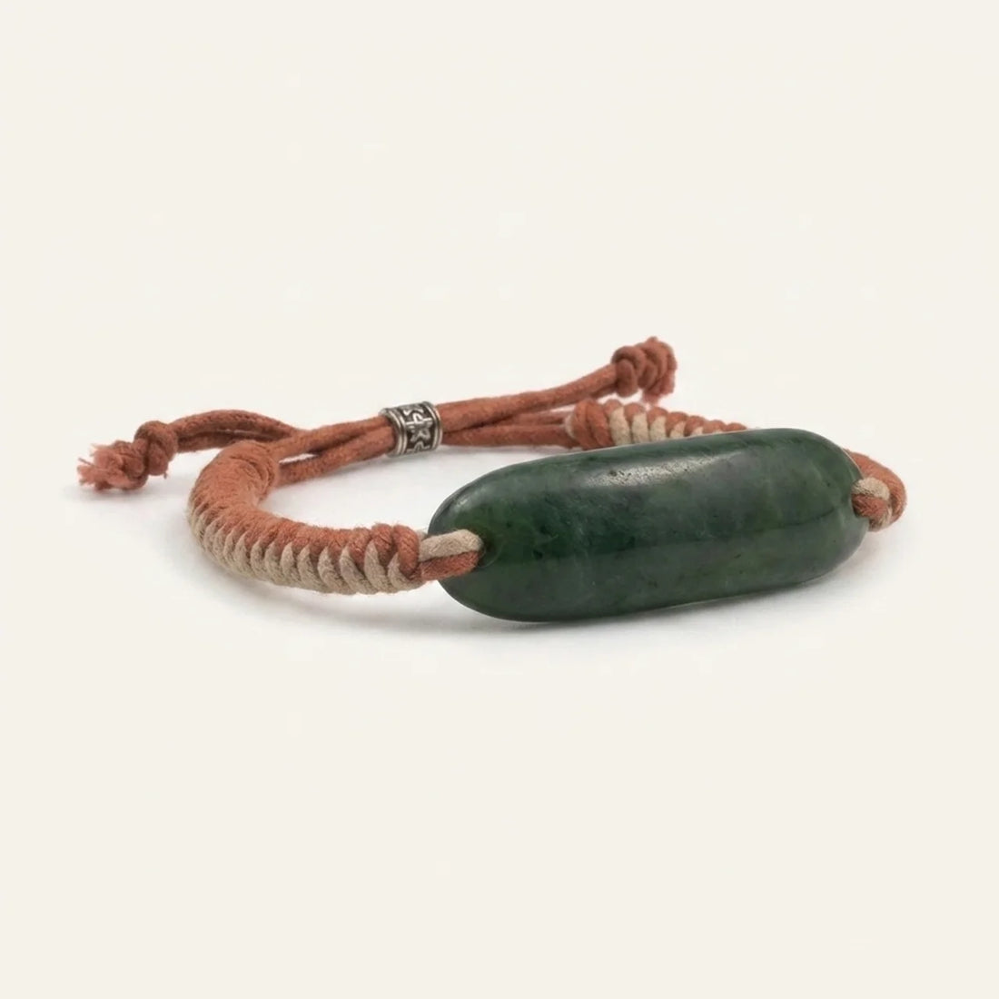 Natural Nephrite Jade Curved Bar Macrame Bracelet