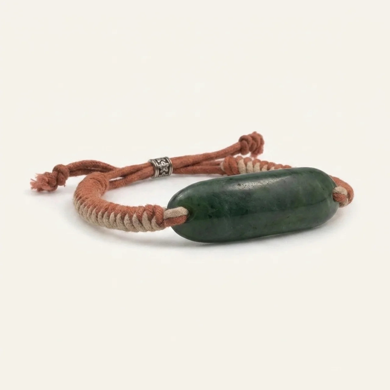 Natural Nephrite Jade Curved Bar Macrame Bracelet