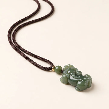 Natural Nephrite Jade Pixiu Pendant Necklace